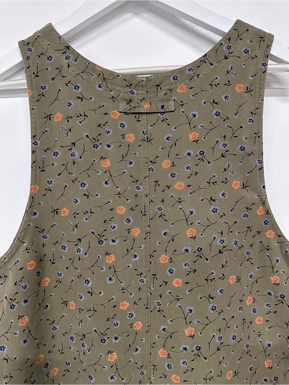 True Vintage 90s Ditsy Floral Maxi Jumper Olive Dress Pinafore Medium Prairie - Picture 3 of 9